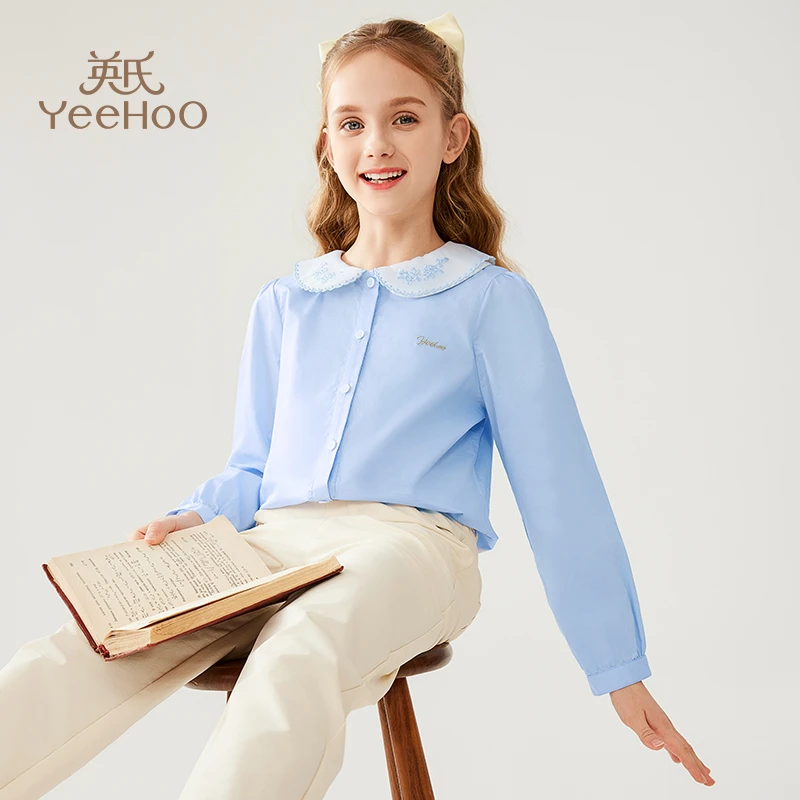 英氏女童精致花边领衬衫24年春新品YS2401046YFW