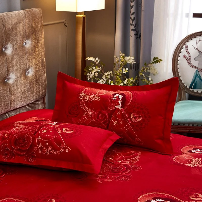 大红色结婚枕套枕头套一对喜庆高档陪嫁婚庆枕芯套情侣喜字加厚款