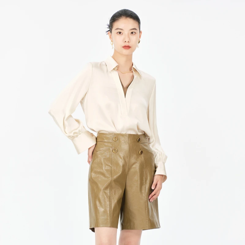 芭蒂娜衬衫小众设计感丝缎长袖通勤气质职场女133M030