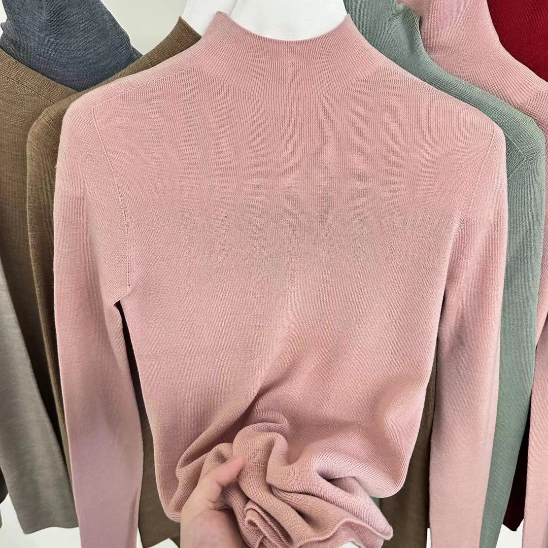 【120支一百全羊毛半高领】一线成衣！天衣无缝经典款针织衫女长袖