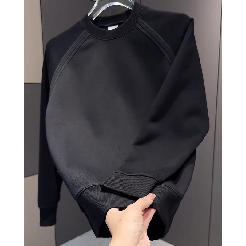 韩版卫衣男款2025新款潮牌修身圆领加绒加厚上衣服打底衫男秋冬季