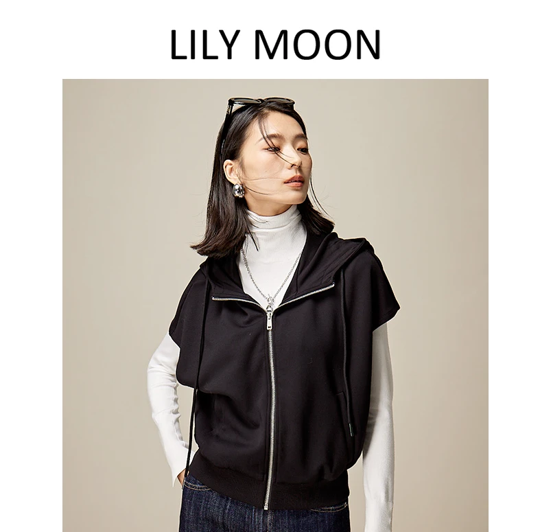 LILYMOON 春夏莫代尔无袖连帽背心运动短款时尚休闲百搭宽松