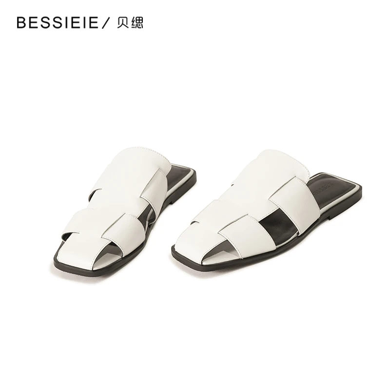 BESSIEIE/贝缌夏季新款时尚复古罗马风格平底女鞋休闲猪笼凉拖鞋