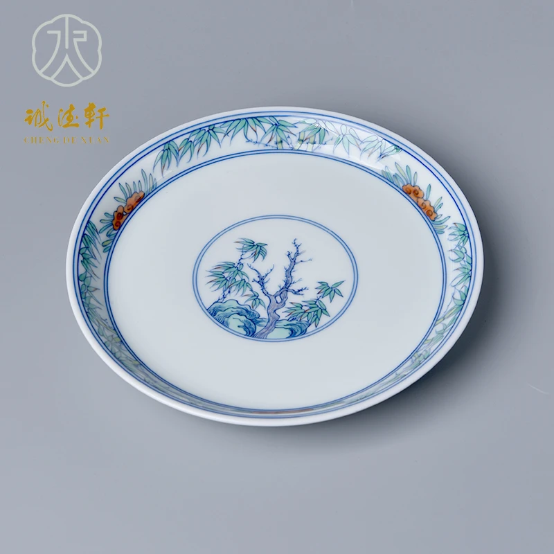 诚德轩陶瓷青花壶承壶托景德镇手绘斗彩干泡台小盖碗托盘茶道配件