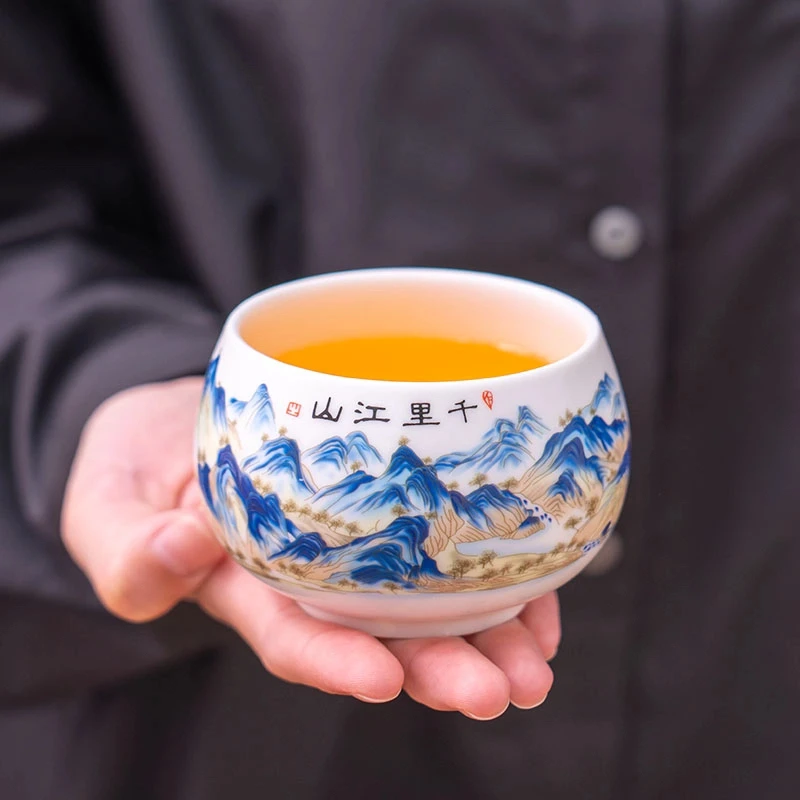 千里江山大号主人杯高档复古中式品茗杯个人专用陶瓷家用茶杯