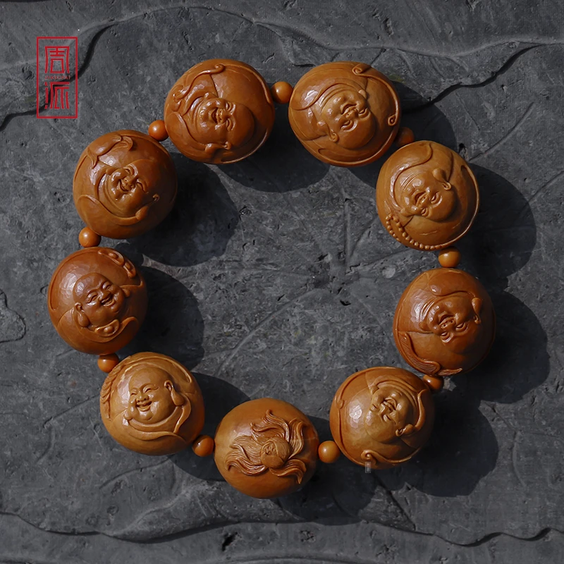 周派春毅核坊 纯刀弥勒橄榄核手串文玩收藏品纯手工雕刻精品核雕