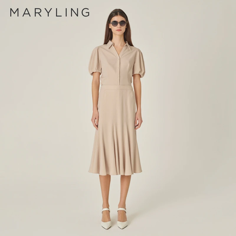 MARYLING玛俪琳2024初秋新品时尚优雅杏色鱼尾半身裙A1EFW72080