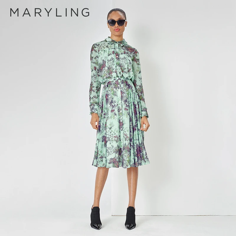 MARYLING初夏新品薄荷曼波甜美小碎花女士大裙摆半裙A1DCW72150