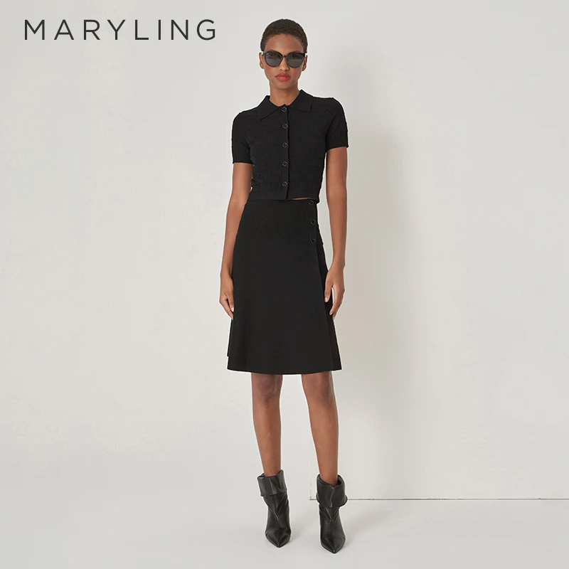 MARYLING玛俪琳初秋新品时尚百搭黑色气质收腰针织半裙A1DFW05570