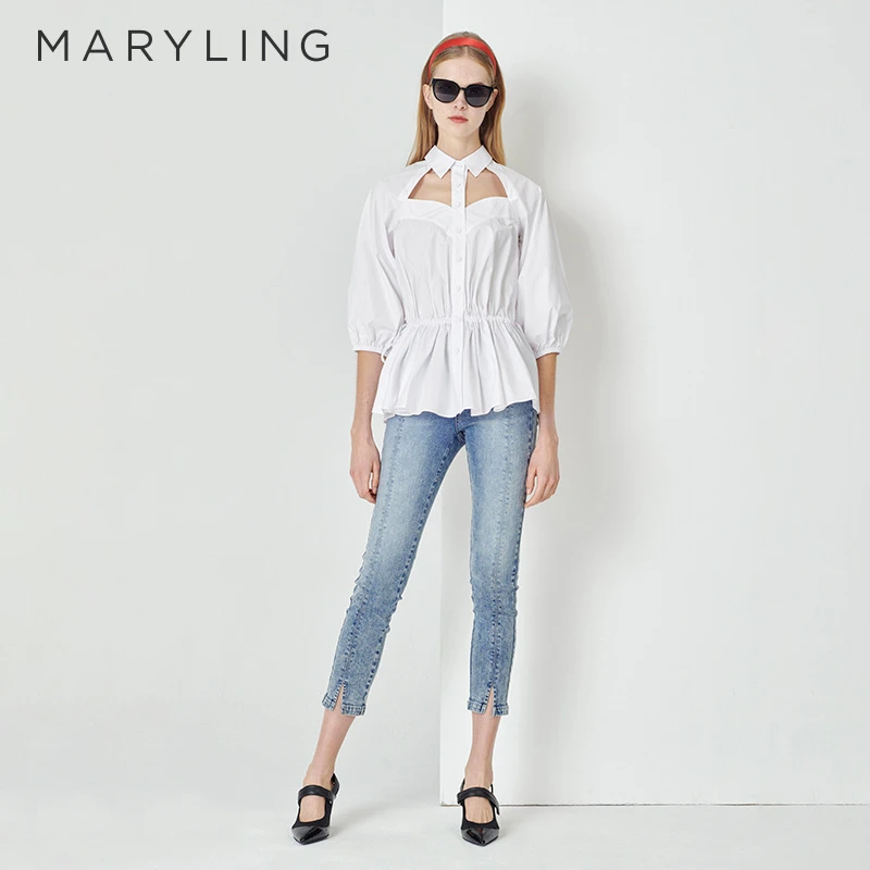 MARYLING玛俪琳春夏季简洁大方白色衬衫气质修身上衣女A1DBW20130