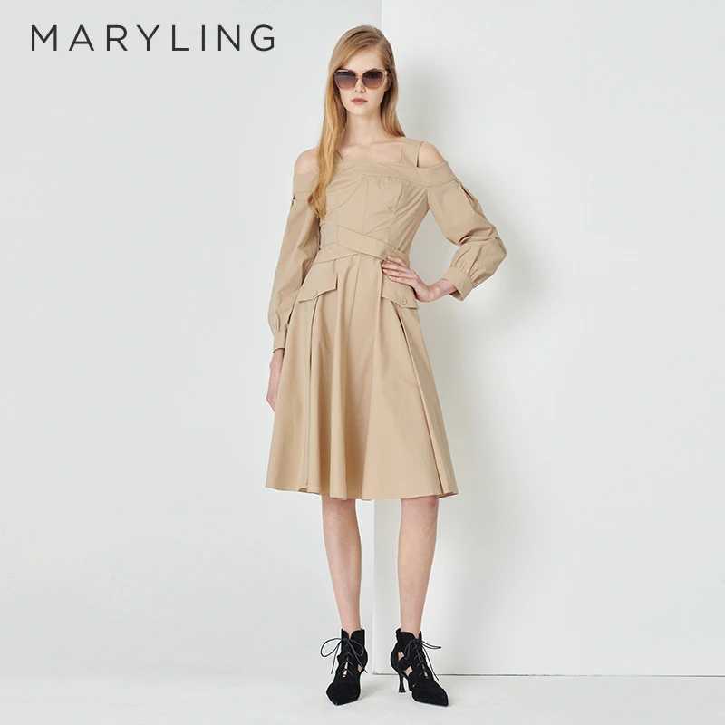 MARYLING玛俪琳春夏季柔美优雅女士露肩吊带短袖连衣裙A1DBW61870