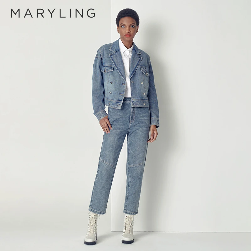 MARYLING玛俪琳春季时尚百搭经典丹宁蓝水洗女士牛仔裤A1CFW56050