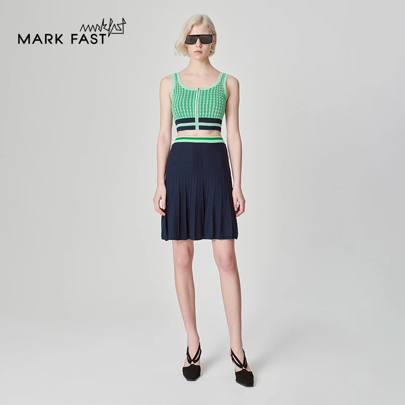 MARKFAST设计师品牌浅色海洋绿U领针织背心女2024夏M1ECW07130