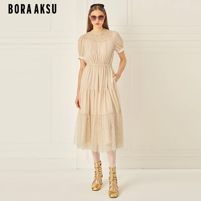 商场同款BORAAKSU夏季蕾丝拼接层叠褶裥大裙摆连衣裙B1EDW64670