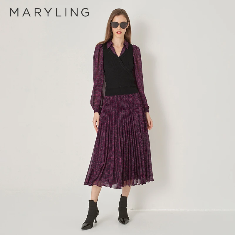 MARYLING玛俪琳冬季时尚学院风衬衣领针梭织印花上衣A1DHW26450