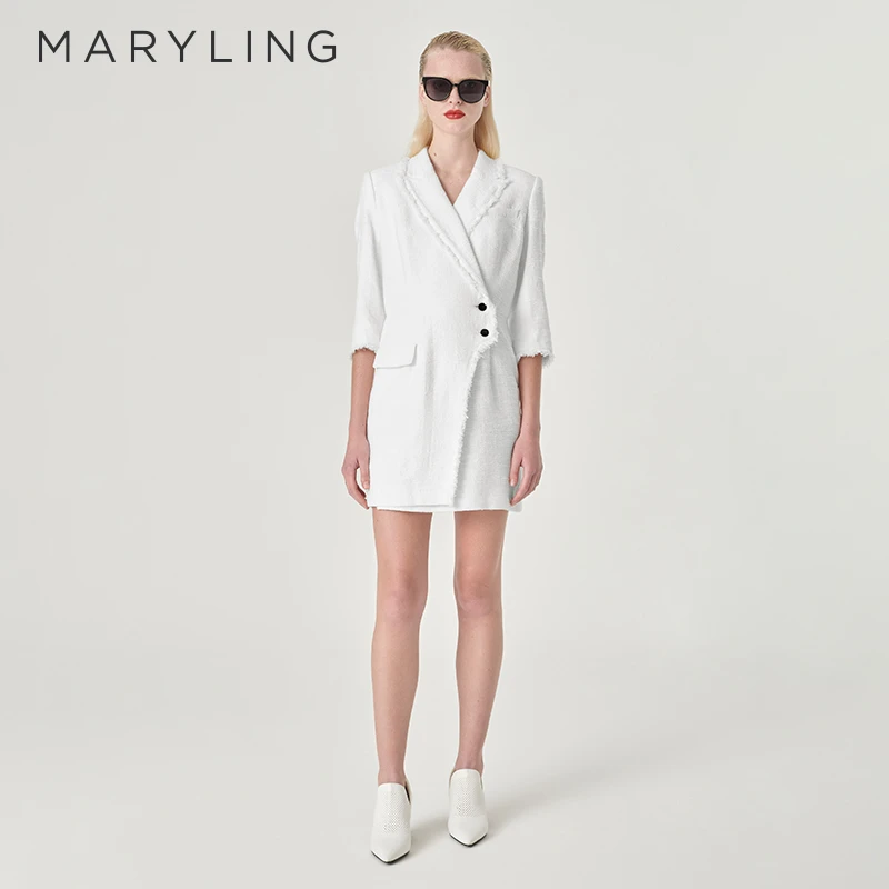 MARYLING玛俪琳24春季新品翻驳领修身粗花呢收腰连衣裙A1EBW62820