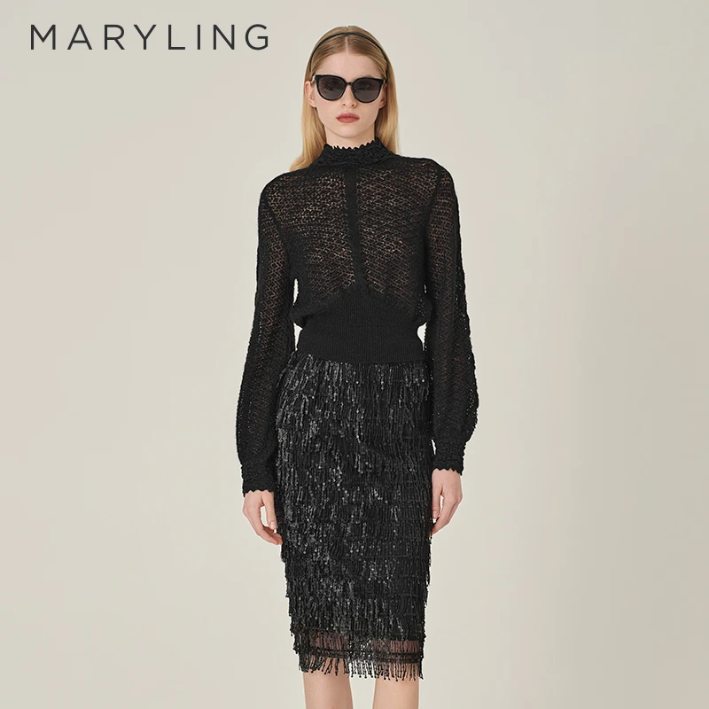 MARYLING玛俪琳2024秋季新品马海毛针织镂空套头衫女A1EGW03200