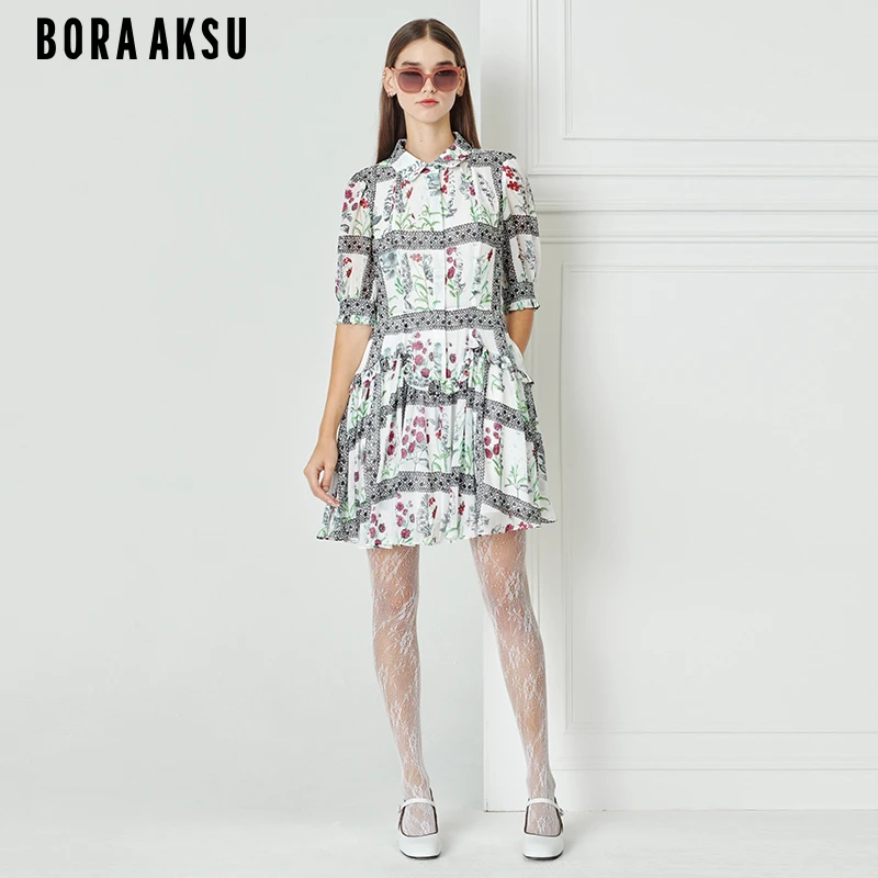 BORAAKSU初夏新品法式田园泡泡袖伊甸园印花连衣裙B1DBW61870