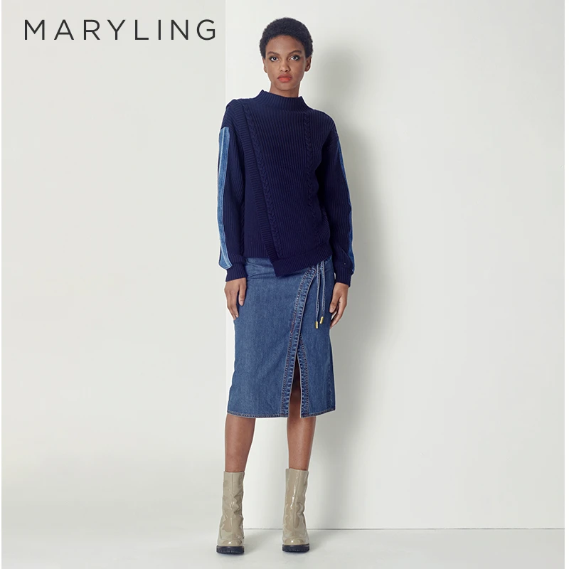 MARYLING玛俪琳时尚秋季丹宁蓝不对称牛仔裙小A半裙A1CGW72130
