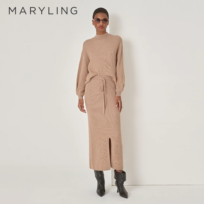 MARYLING玛俪琳秋季知性优雅浅驼色长袖宽松针织套头衫A1DGW02350