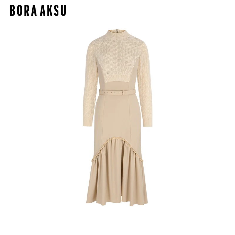 商场同款BORA AKSU秋季简约气质针织挑孔肌理连衣裙B1EGW63230