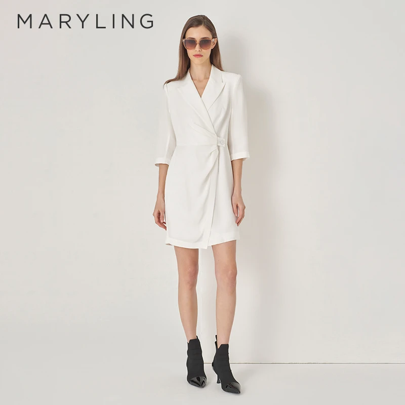 MARYLING玛俪琳初秋时尚新品优雅都市通勤白西服连衣裙A1DFW61750