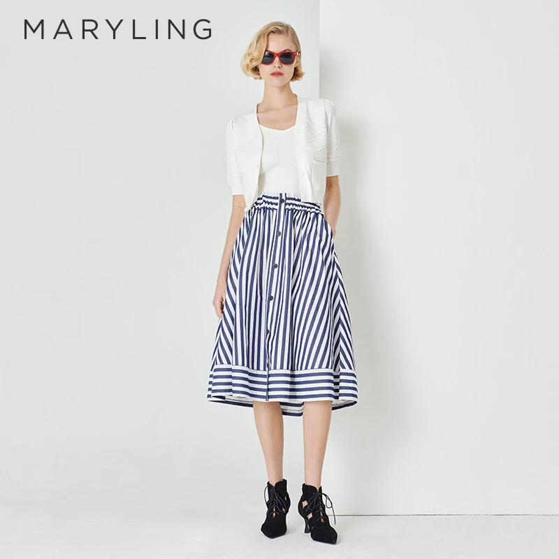 MARYLING玛俪琳春夏季时尚百搭白色针织V领短袖开衫A1DBW08750