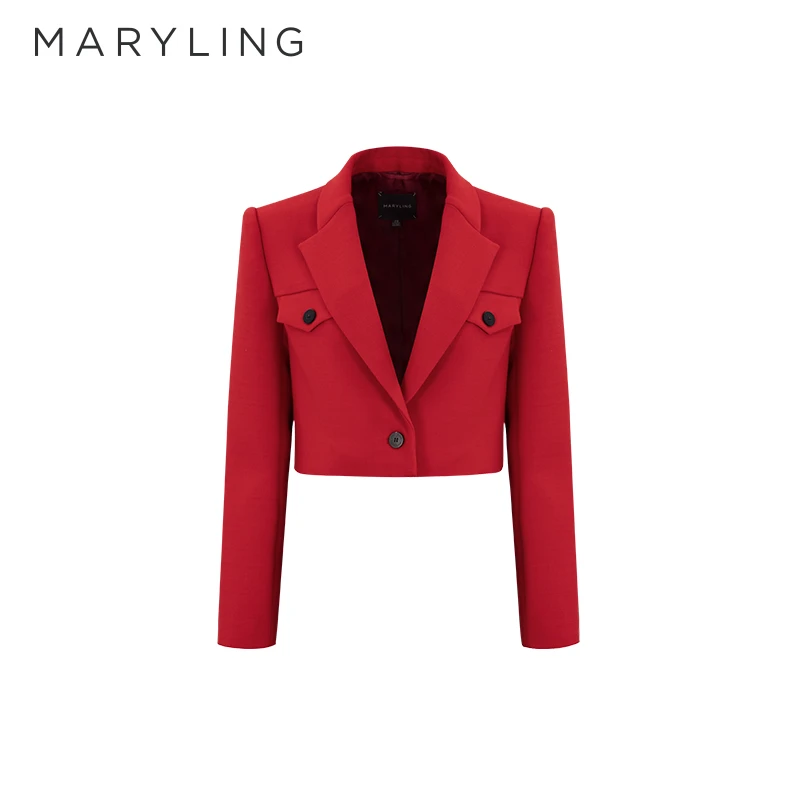 MARYLING玛俪琳秋季帅气干练平驳领新年短款西装外套A1DGW14100