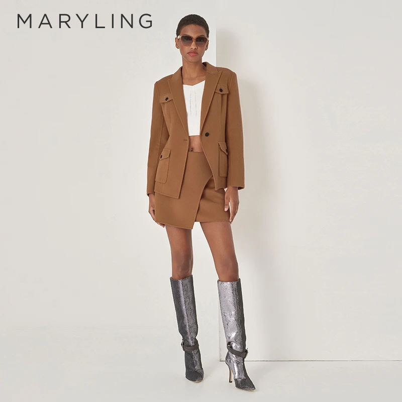 MARYLING玛俪琳秋季复古优雅红棕色翻驳领西装外套女A1DGW10090