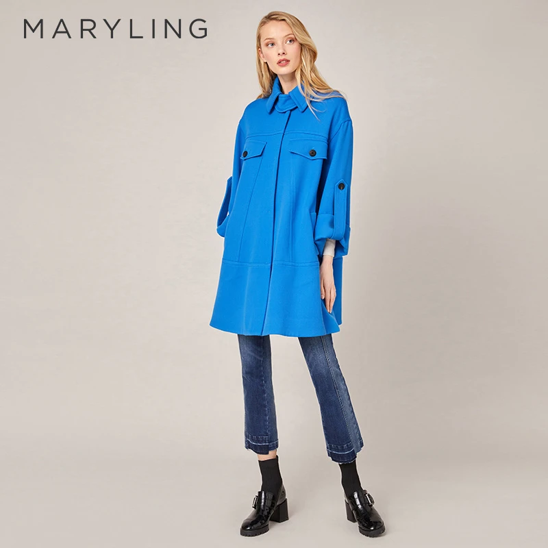 MARYLING玛俪琳2022春季伊比萨蓝减龄A型宽松翻领大衣A1BGW17050