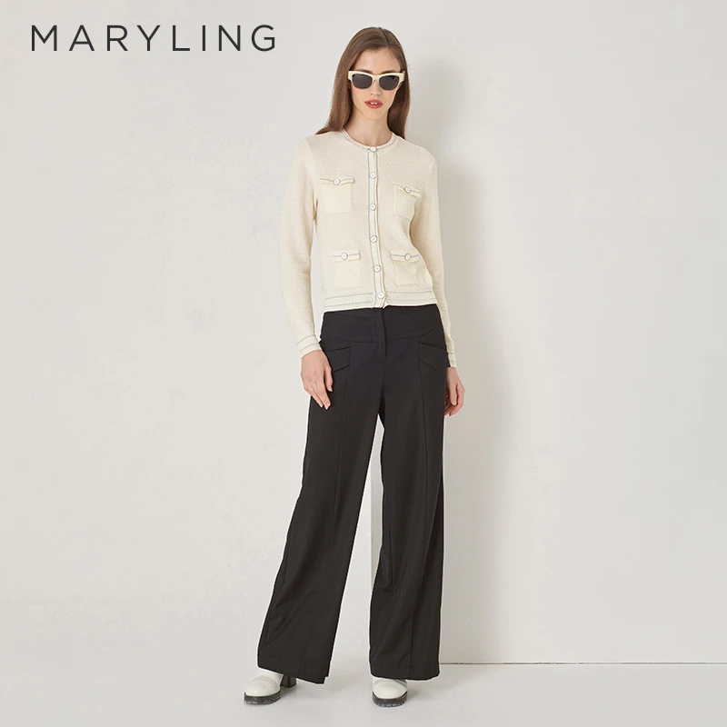 MARYLING玛俪琳初秋新品优雅大方米白色小圆领针织开衫A1DFW08850