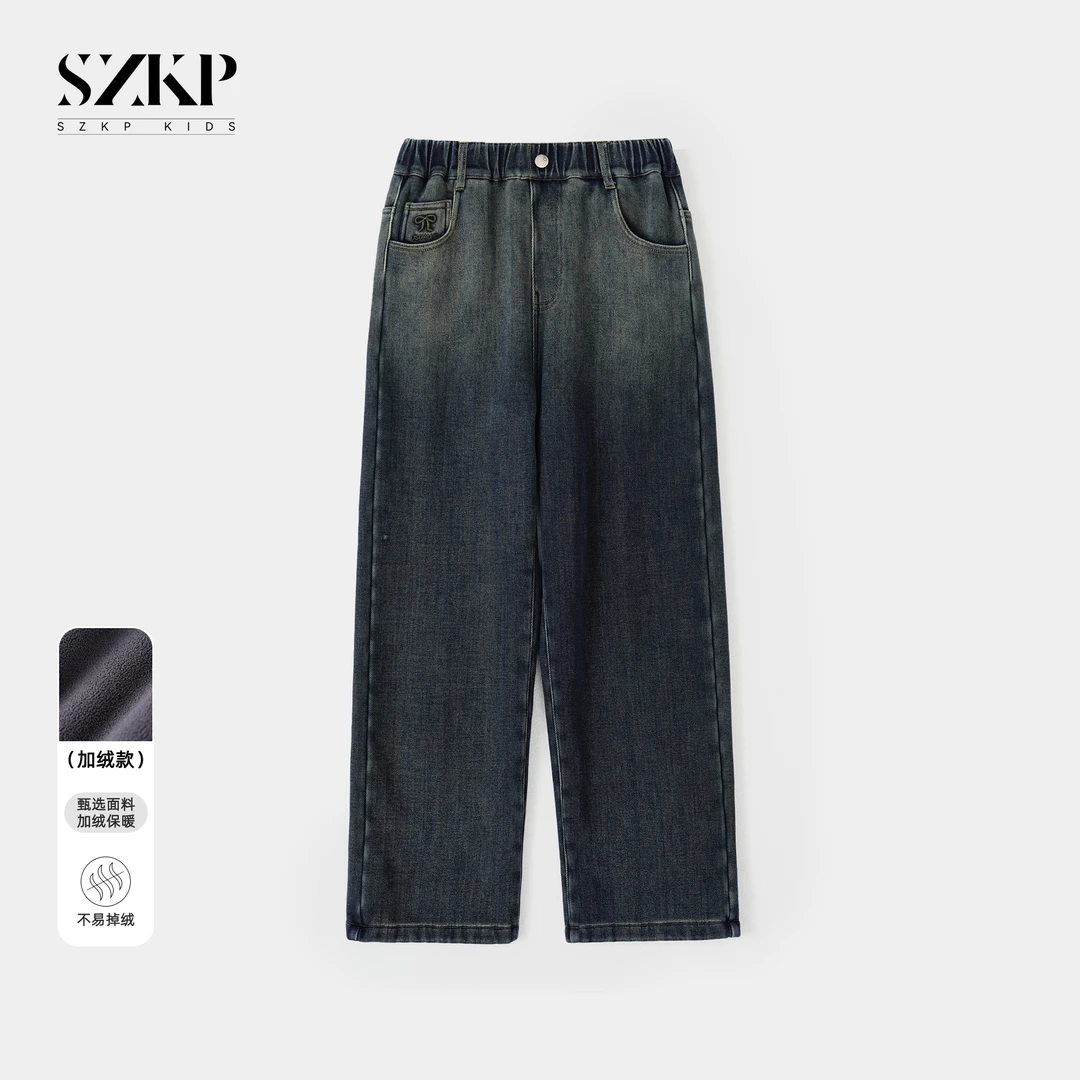 【SZKP】冬季女宝宝裤子中大童女童秋装儿童阔腿牛仔裤JMKD443616