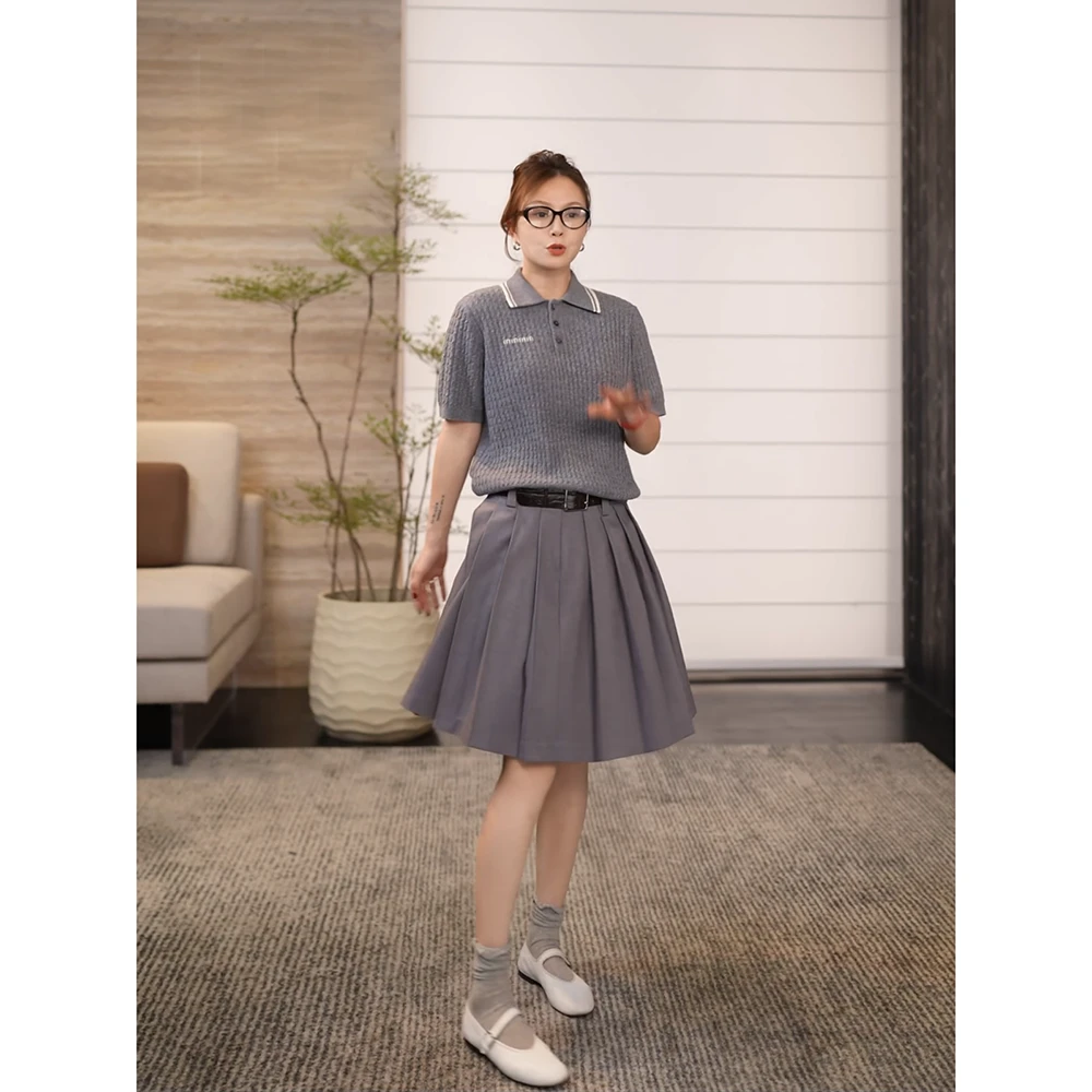 100绵羊毛短袖羊毛衫气质轻奢针织衫休闲Polo领毛衣Z0547