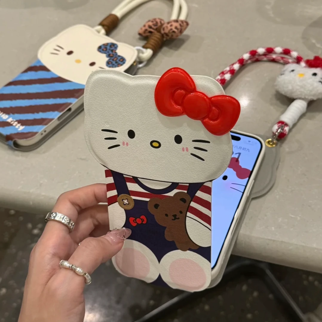 上下翻盖条纹kitty猫适用iPhone16promax皮质15pro可爱手机壳13女