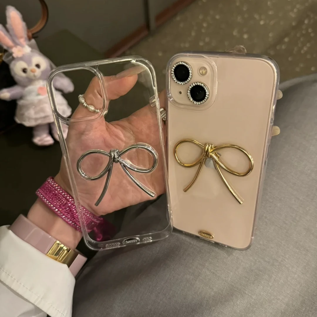 小众金属蝴蝶结苹果15promax手机壳iPhone14滴胶保护套13少女心12
