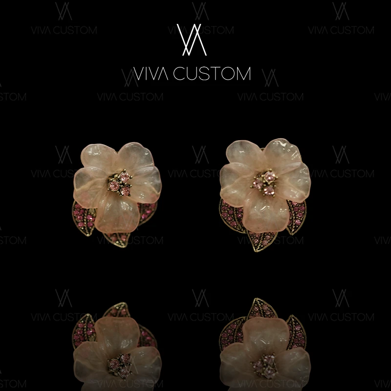 合金合成锆石耳饰 (HD系列)宫廷风优雅气质复古玉兰花耳拍