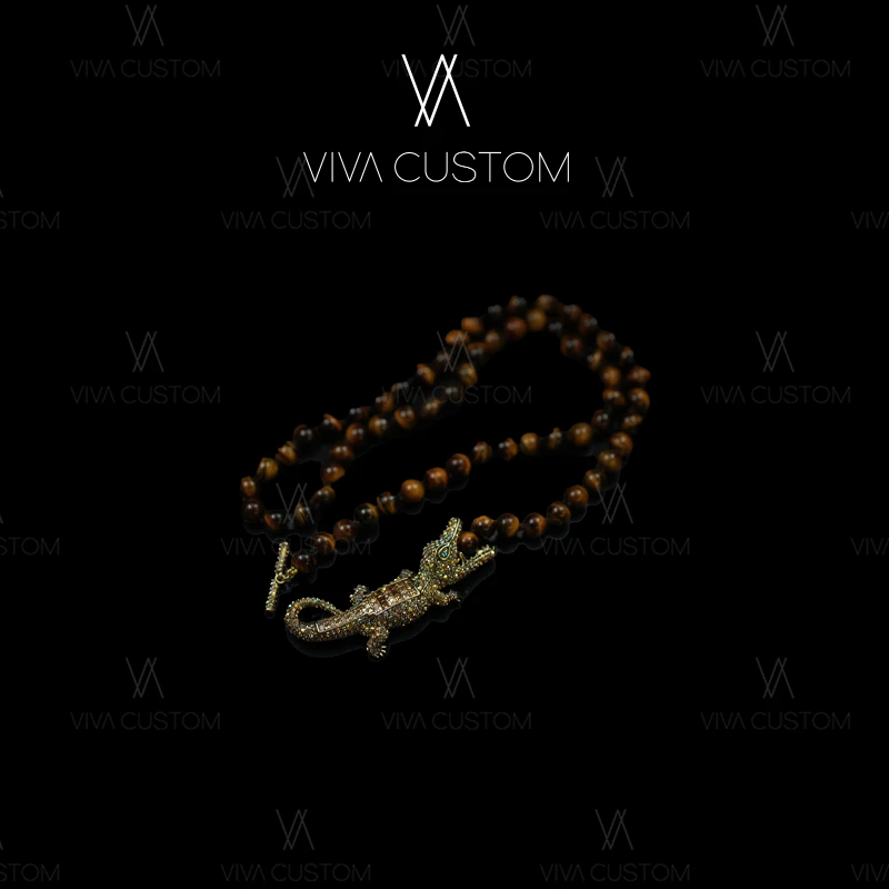 铜合金合成锆石项链 （动物系列）宫廷风高级感鳄鱼珠光闪耀项链