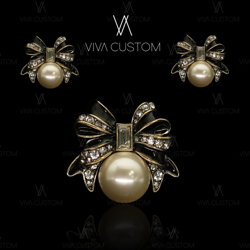 合金合成锆石胸针 (HD系列)复古质感精致蝴蝶结套装