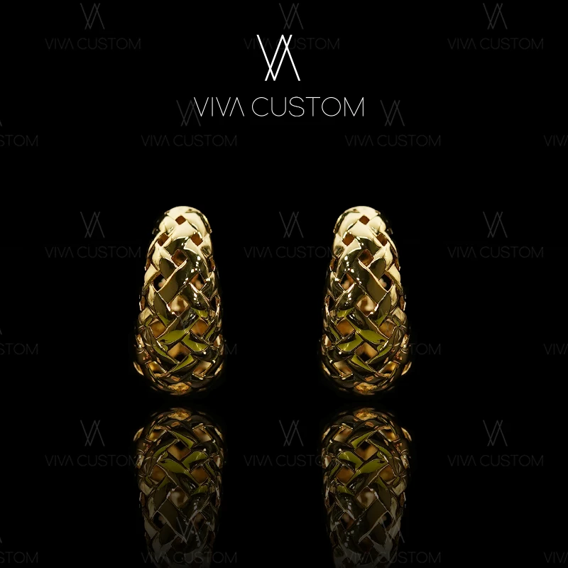 合金耳饰 （精工）复古质感镂空百搭金色U形编织耳夹M