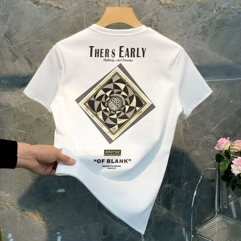 重磅纯棉夏季新款短袖t恤男潮牌百搭美式印花宽松圆领半袖体恤衫