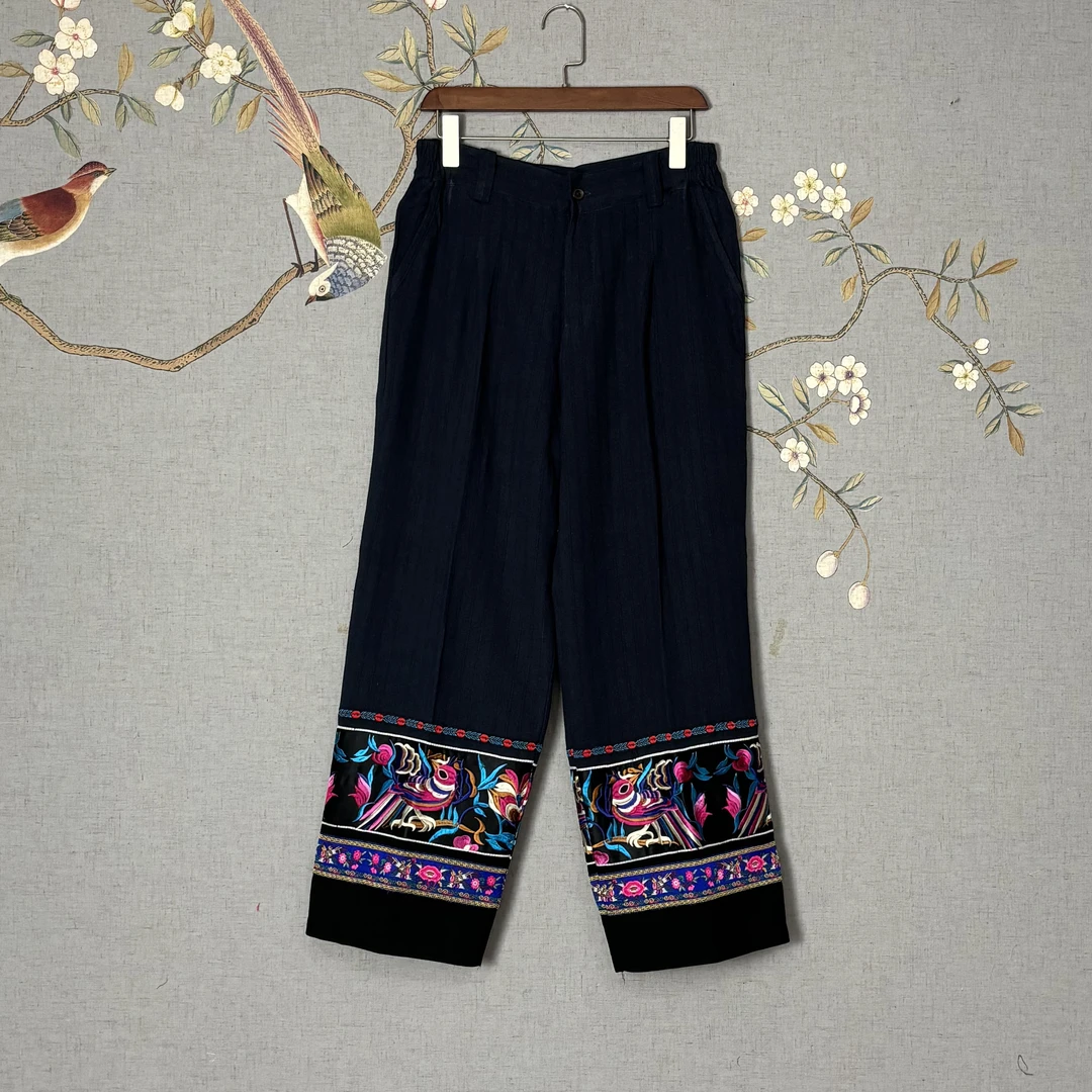 土家妹民族风棉麻重工刺绣休闲宽松百搭春秋款裤子8098