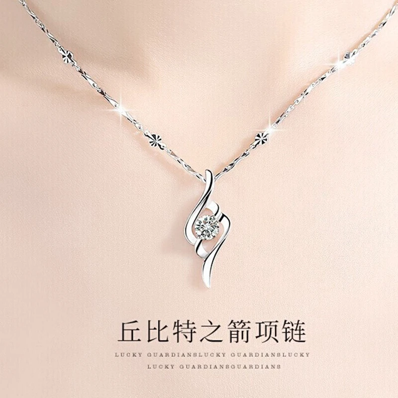 坠链均足银合成锆石 999丘比特项链女时尚气质简约锁骨链情人节礼