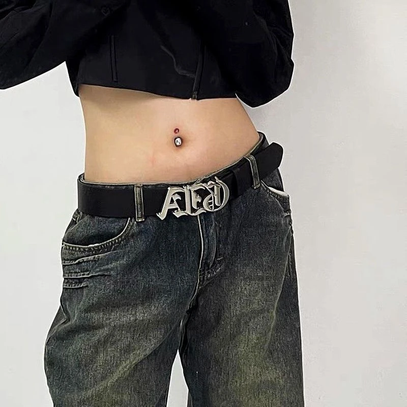 复古腰带男女个性百搭金属LOGO设计感韩版腰带欧美潮牌金属朋克风