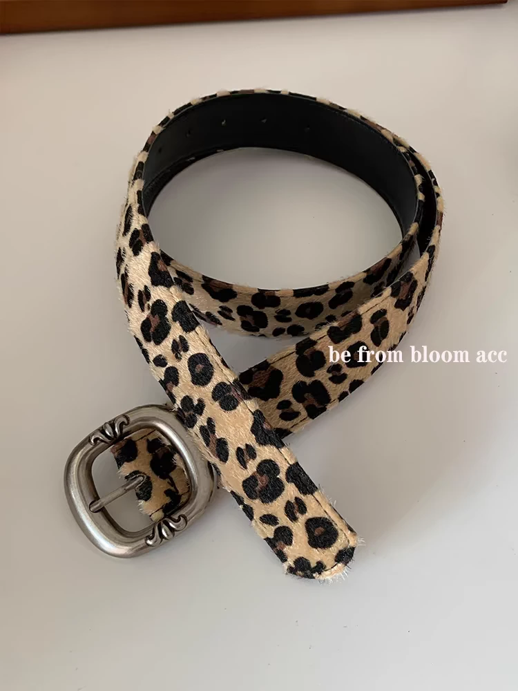 明星款潮酷CH克罗金属扣马海毛豹纹皮革皮带男女通用腰带女