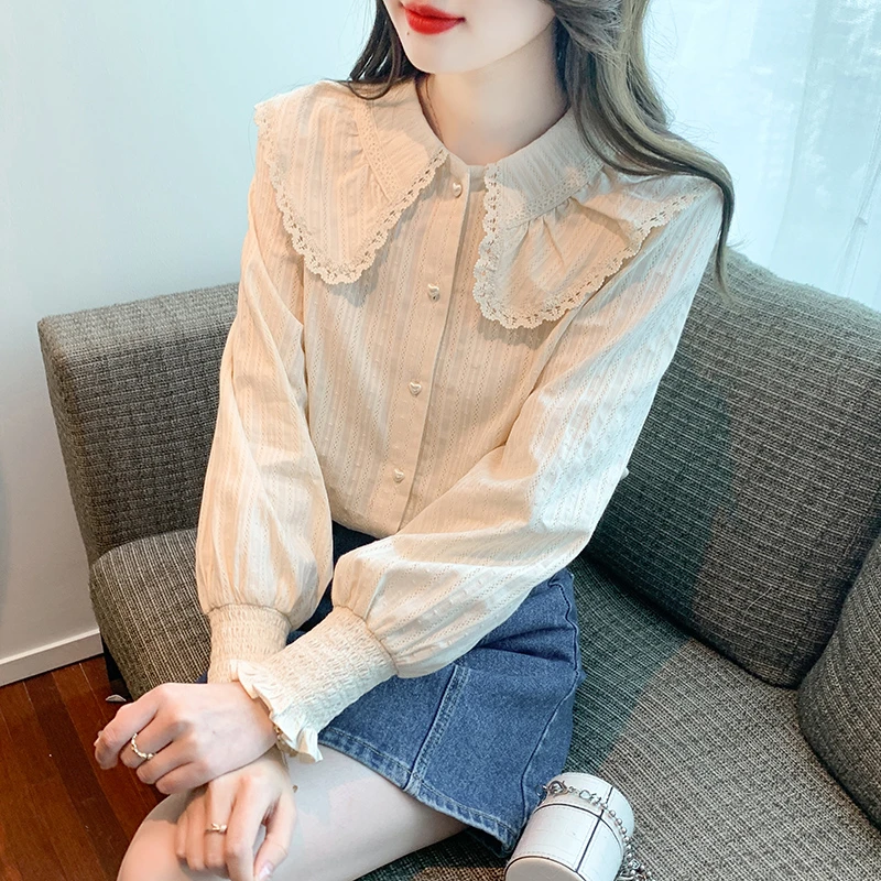 娃娃领衬衫女秋季长袖2024早秋季新款高端时尚洋气雪纺衫宽松上衣