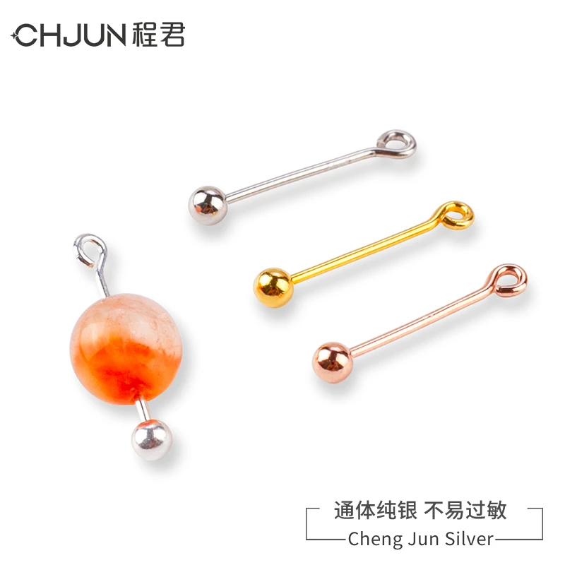 925银银制品 圆珠扣DIY串珠配件珍珠蜜蜡螺纹空托螺丝珠子吊坠托