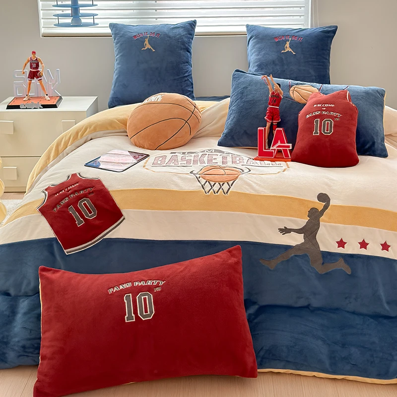 篮球主题 高端超柔牛奶绒四件套 a类双面加厚保暖绒三件套不掉毛