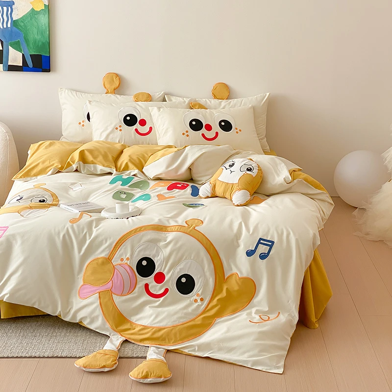 可爱蛋仔水洗棉四件套全棉 卡通动漫萌趣儿童床上用品男孩女孩