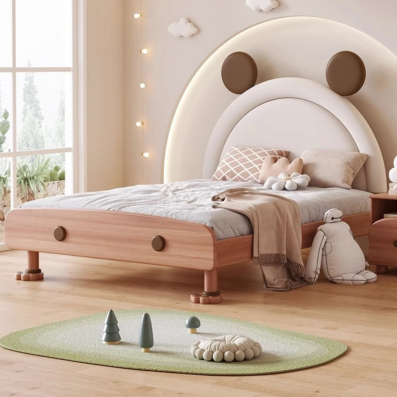 全实木儿童床红檀木小孩床现代简约男孩床次卧单人软包床女孩木床