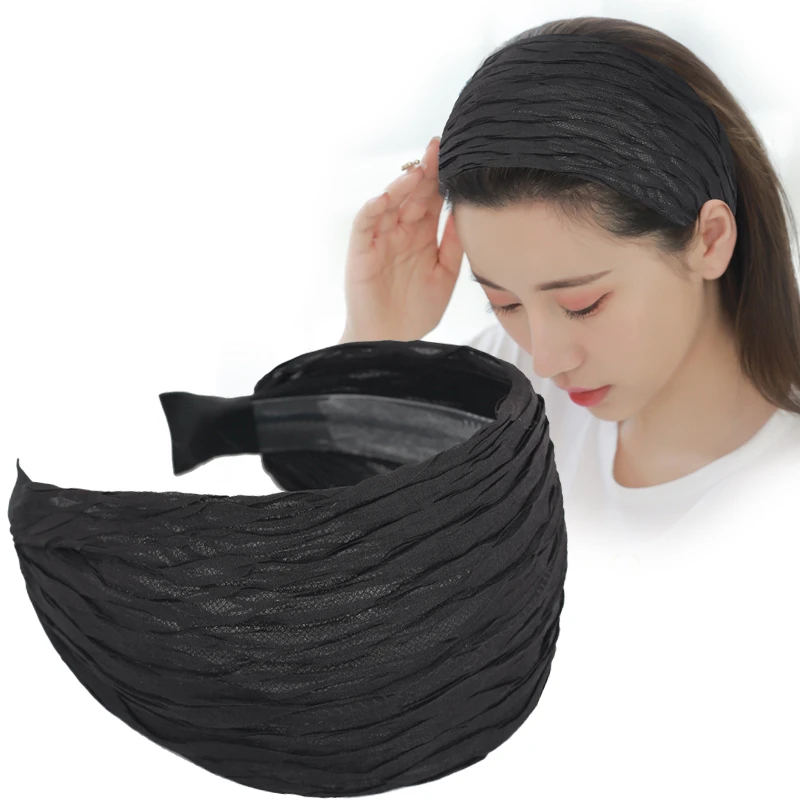 非金属布艺发饰 韩国发饰褶皱简约百搭带齿遮白发宽发箍头箍发卡